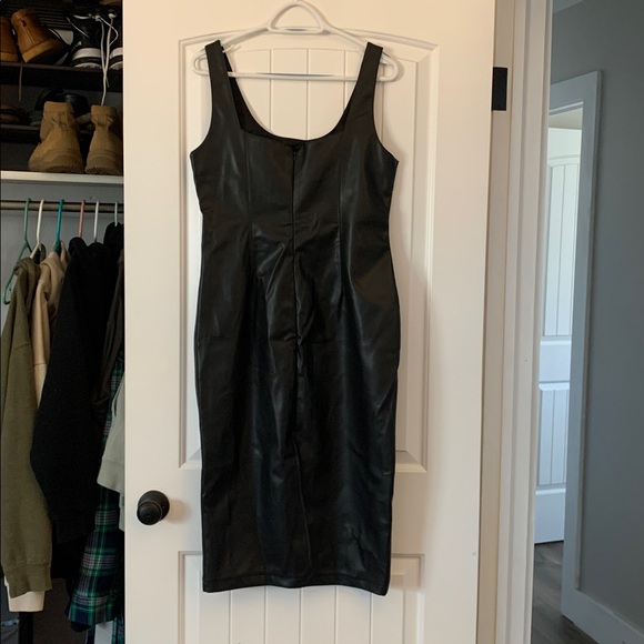Commense Black Faux Leather Midi Dress - Picture 5 of 8